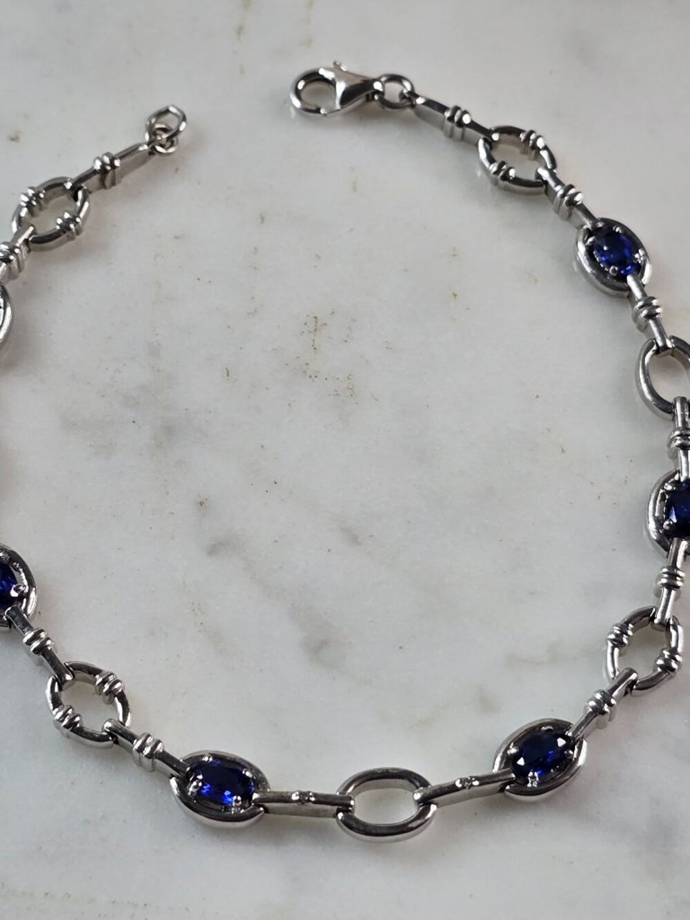 Womens Vintage Estate Sterling Silver Modernist Sapphire Bracelet 9.2g #E4074